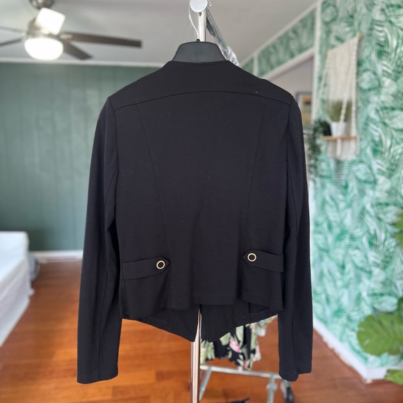 Cabi Black Ponte Knit Blazer Moto Jacket Coat Asymmetrical 615 Sz M - Picture 6 of 8